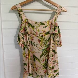 Violet & Claire Tan Cream Flutter Sleeve Blouse